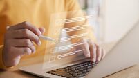 Business performance checklist concept, businessman using laptop doing online checklist survey, filling out digital form checkli