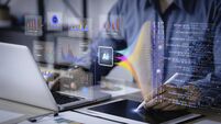 Data analysis science and big data with AI technology. Analyst or Scientist uses a computer and dashboard for analysis of inform