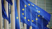 EU Flags Flying at the European Commission Building Brussels Belgium
