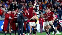 Dan Sheehan and Tadhg Furlong celebrate winning the match 26/7/2025
