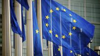 EU Flags Flying at the European Commission Building Brussels Belgium