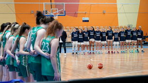 <p>SPORT WASHING: The Ireland team stand by their bench as the Israel team stand on the court as the teams stand for their national anthems before the FIBA Women's EuroBasket Championship Qualifier match. Pic: Oksana Dzadan/Sportsfile</p>